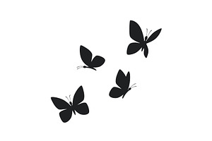 Four black butterfly silhouettes are, an Animal Illustration by Nadzin