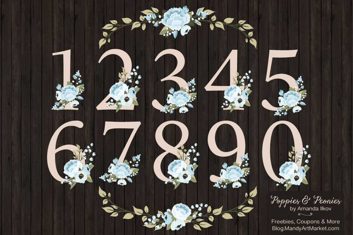 Soft Blue Floral Number Vectors, an Illustration by Amanda Ilkov (Photo 2 of 5)