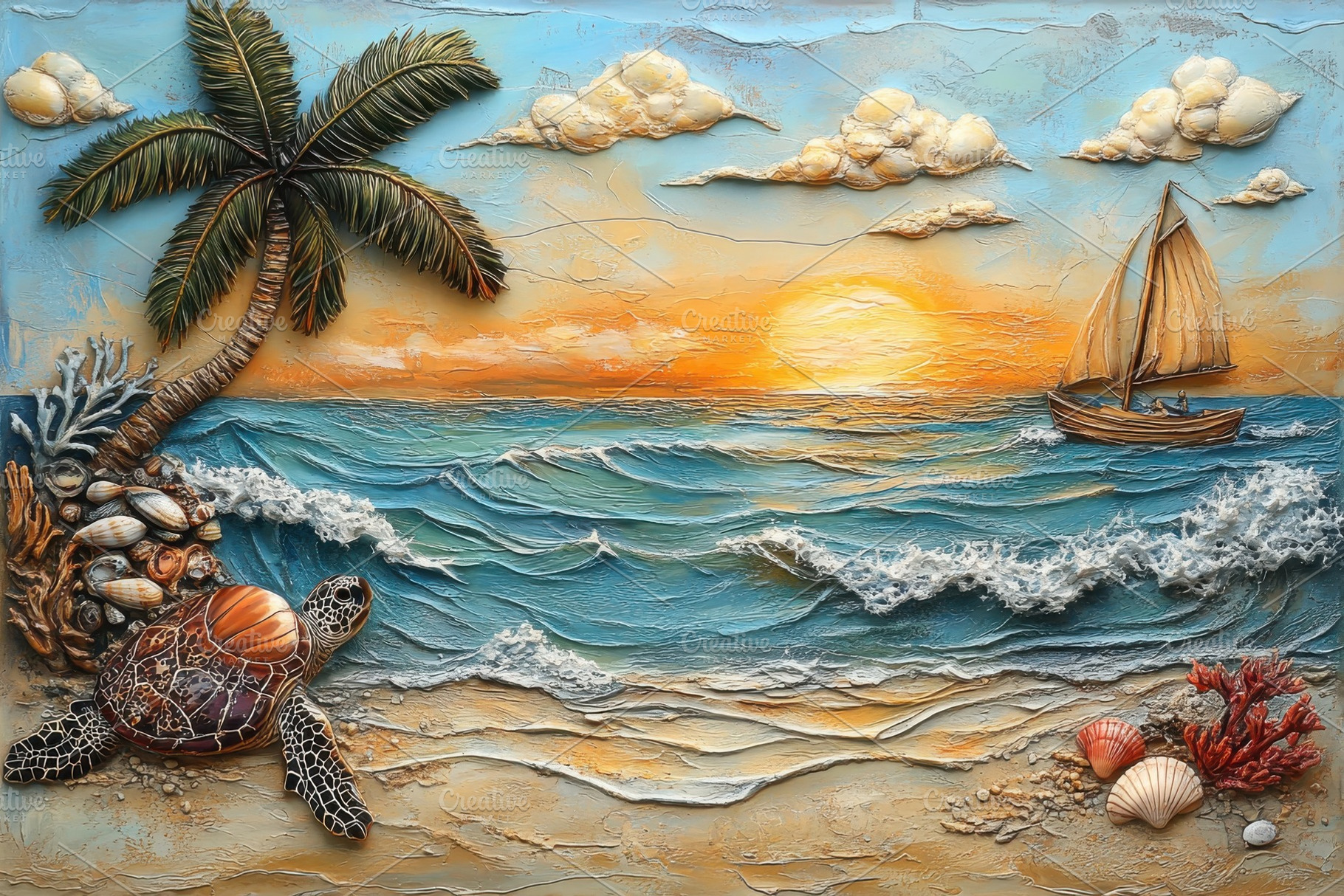Tropical Sunset Seascape Turtle Sail, a Photo by Pixeness Studio