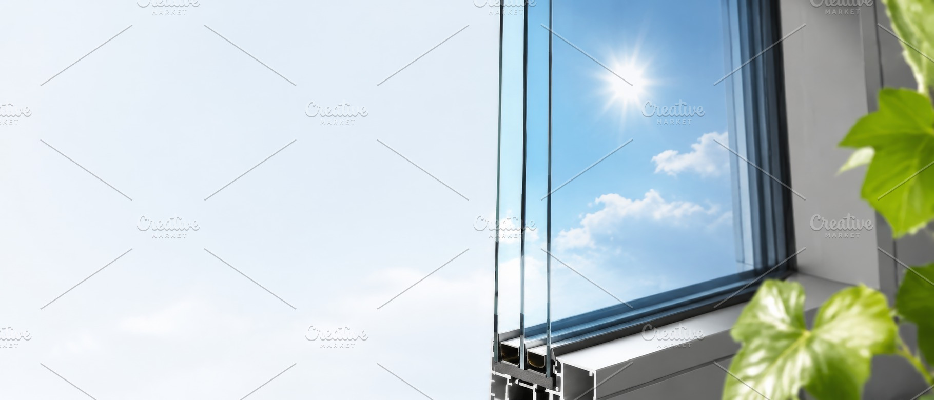 Open window with bright sun and clea, a Photo by Dvoevnore photos