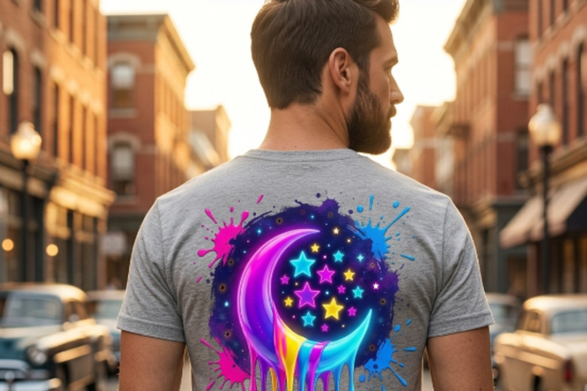 Neon Crescent Moon Stars Art, a Shirt Mockup by Vector Stall (Photo 9 of 14)