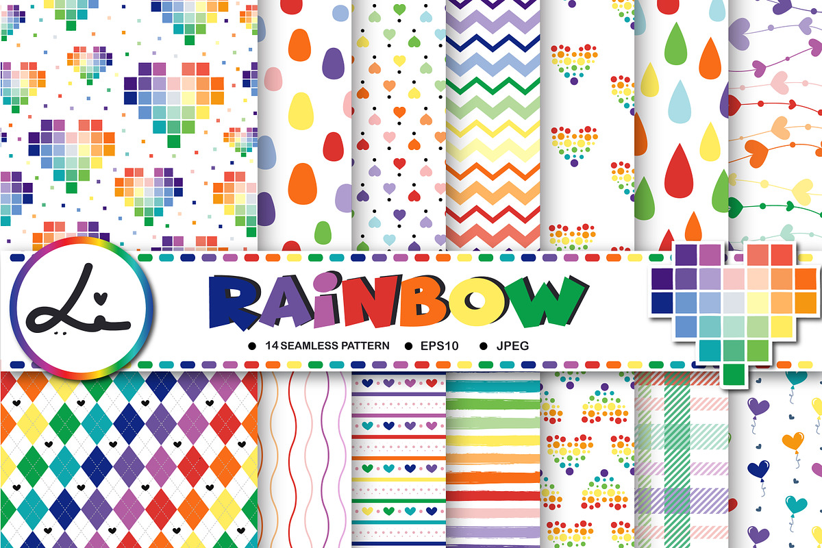Rainbow Digital Paper Pack, a Pattern Graphic by lindoet23 (Photo 1 of 4)