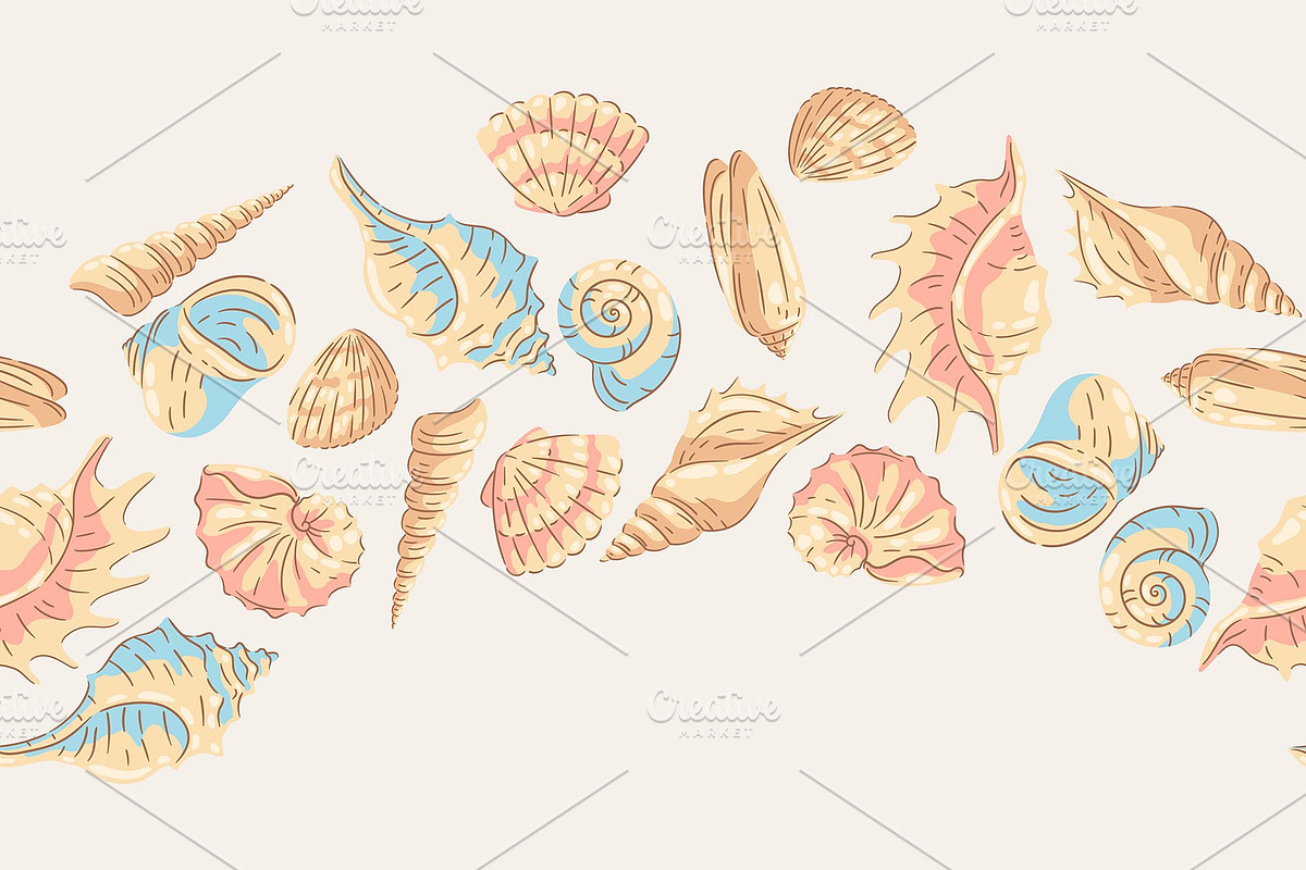 Seamless pattern with seashells., a Decorative Illustration by incomible