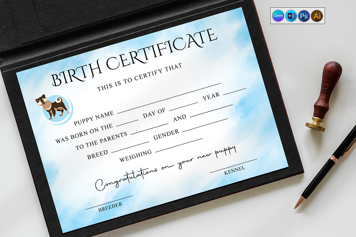 Puppy Birth Certificate, a Stationery Template by DesignDevisers (Photo 2 of 10)