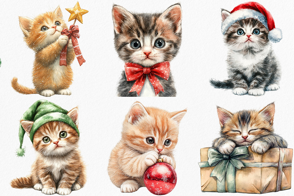 Cute Christmas Kitten Clipart, an Illustration by Canvas Craft (Photo 3 of 7)