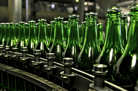 Green conveyor production line. Brewery industry food factory manufacturing.  l