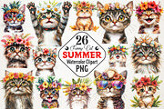 Funny Summer Cat Watercolor Clipart, an Illustration by RobertsArt (Thumbnail 1 of 7)