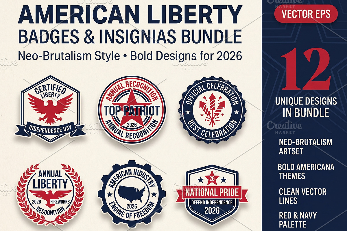 Patriotic 4th July 2026 Badge Bundle, an Object Graphic by NH graphic (Photo 1 of 8)