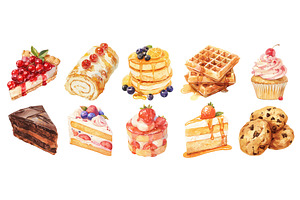 dessert watercolor set. cherry pie, a Food Illustration by Stock-Smart-Start