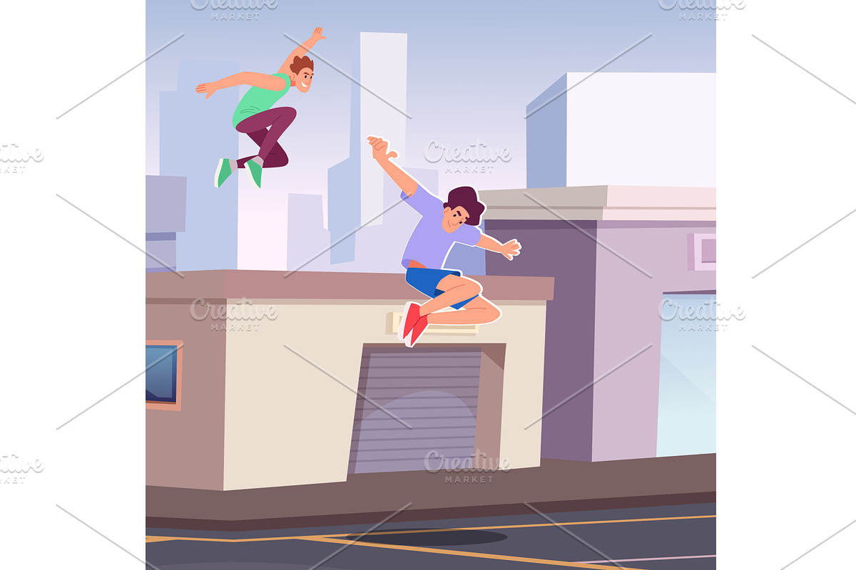 Parkour. sport athletes running and, a Sport Illustration by Onyx