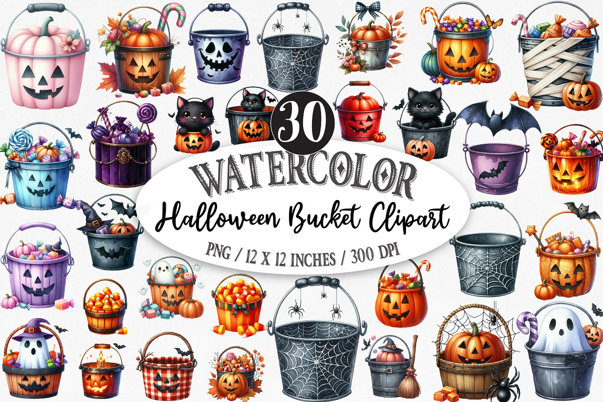 Watercolor Halloween Bucket, an Illustration by Designking (Photo 1 of 5)