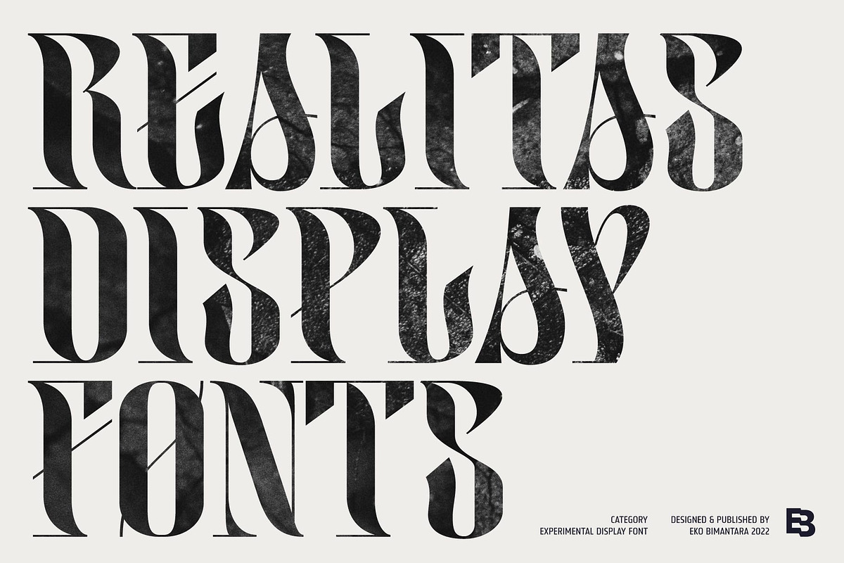 Realitas; Unique Experimental Font, a Serif Font by Eko Bimantara (Photo 1 of 9)