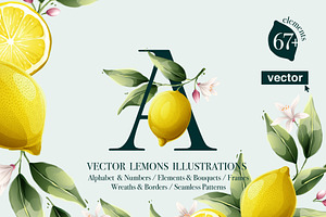 Watercolor vector lemons collection, a Healthcare Illustration by kaer_shop