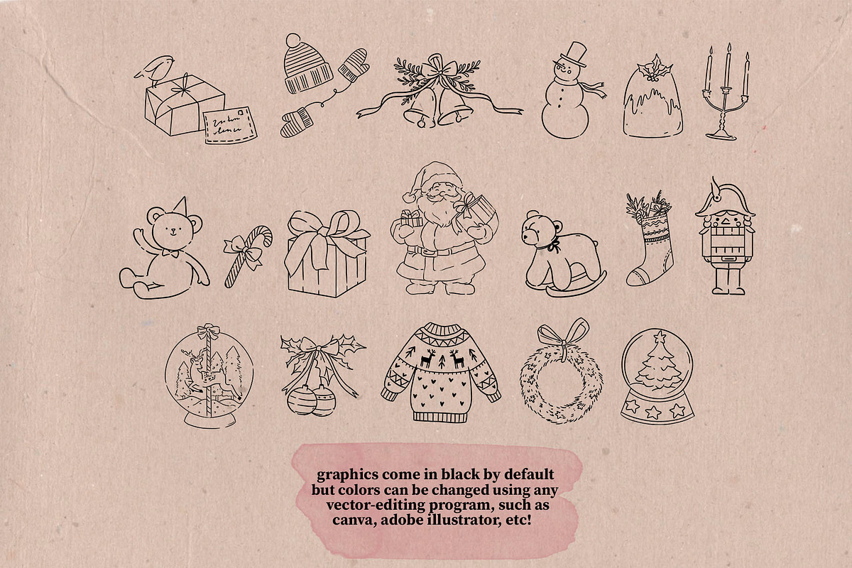 Classic Christmas Line Art vector, a Seasonal Illustration by Marine art (Photo 2 of 3)