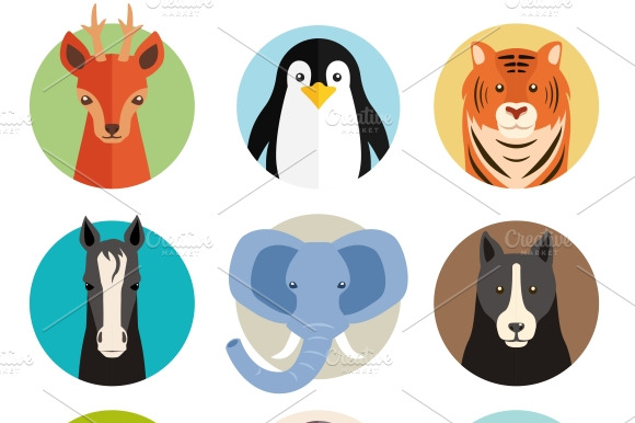 Vector Animal Icons On Round Buttons