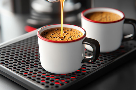 Coffee pouring into cups at caf, a Photo by Beautiful things