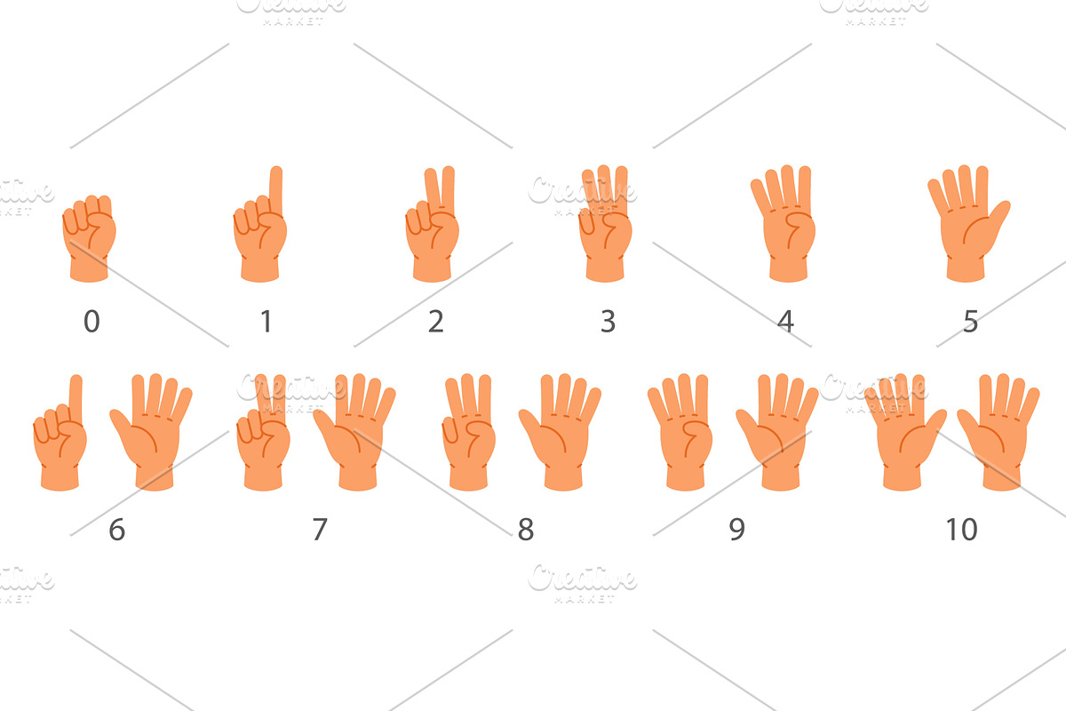 Hand gestures showing numbers 0 to, an Object Illustration by GraphiShop