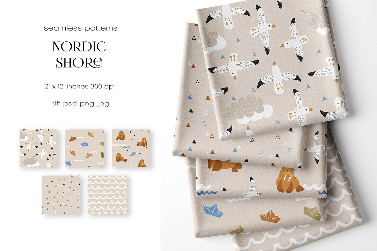 Nordic Shore – Patterns Collection, a Pattern Graphic by PROTEA Watercolor Studio (Photo 2 of 10)