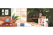Living room interior at day & night, a Decorative Illustration by Good Studio (Thumbnail 3 of 5)