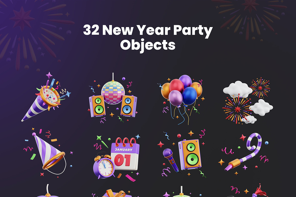New Year Party 3D Icons, an Object 3D Model by Rakata Studio (Photo 7 of 7)