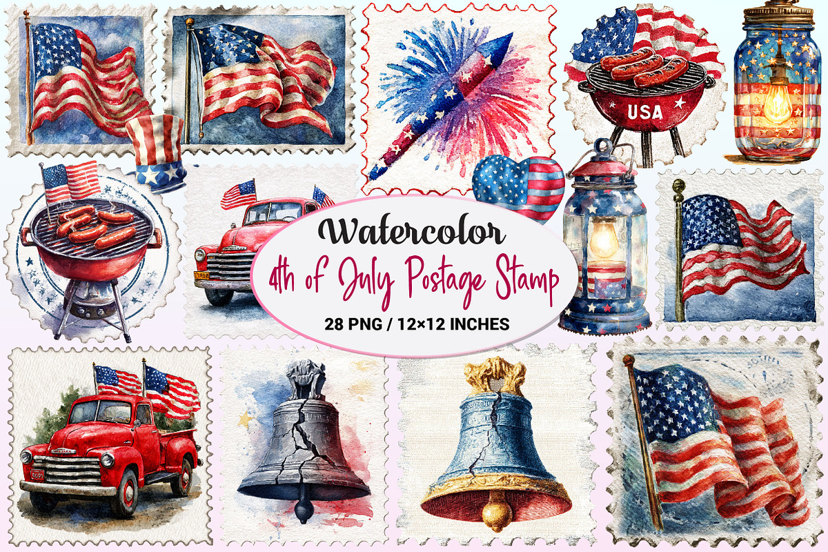 4th of July Postage Stamp Clipart, a Graphic by CitraGraphics (Photo 1 of 4)