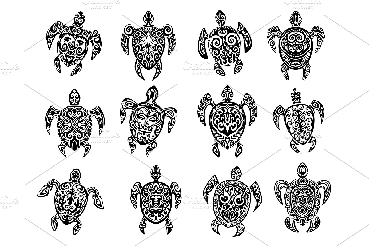 Maori tribal turtle reptiles, an Animal Illustration by Vector Tradition