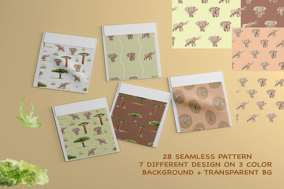 Elephant Safari Watercolor set, an Animal Illustration by KlymchukArtworks (Photo 4 of 8)