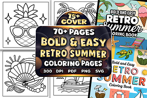 Bold Easy Retro Summer Coloring Page, a Seasonal Illustration by Craftsbeefy