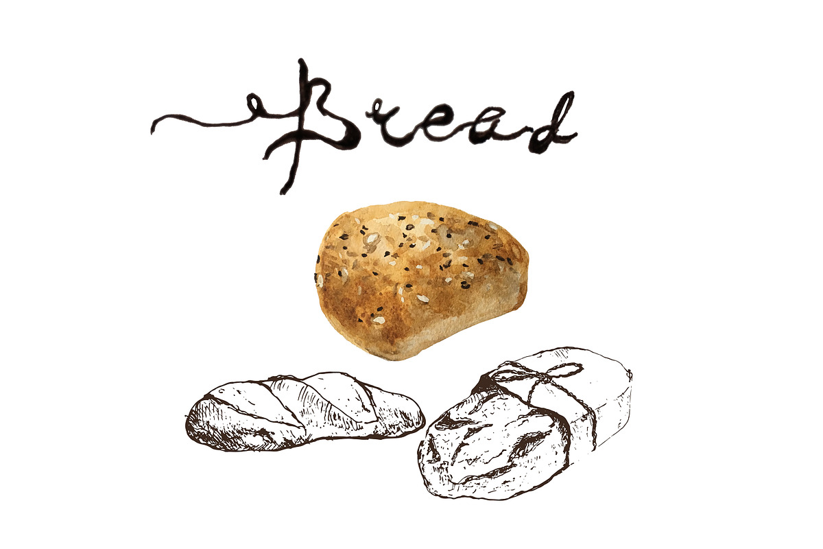 Bakery and bread watercolor, a Food Illustration by Bychovsky design (Photo 4 of 6)