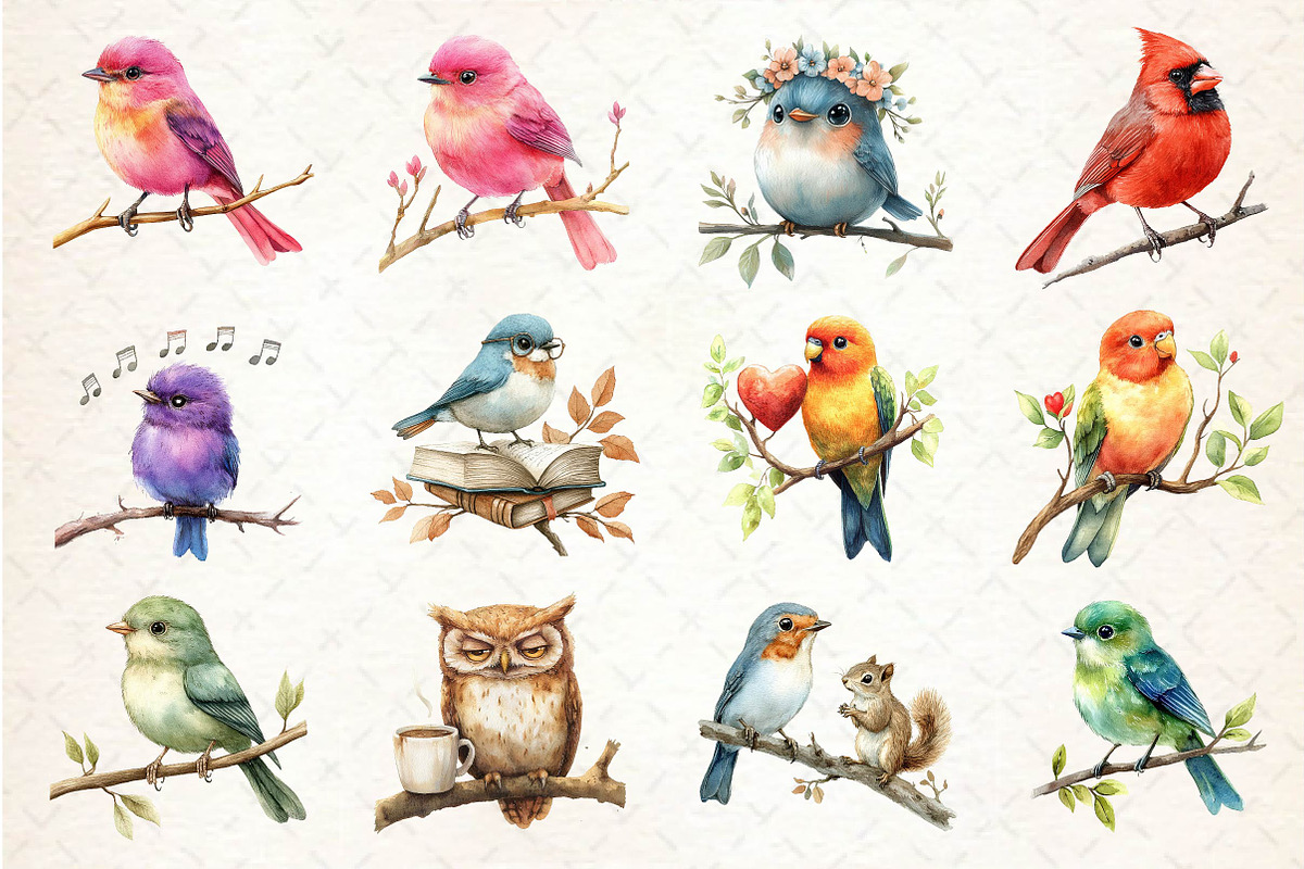 Cute Funny Birds Clipart, an Illustration by Dream Creation (Photo 2 of 5)