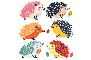 Six cute cartoon hedgehogs different, an Animal Illustration by Vectorstockersland