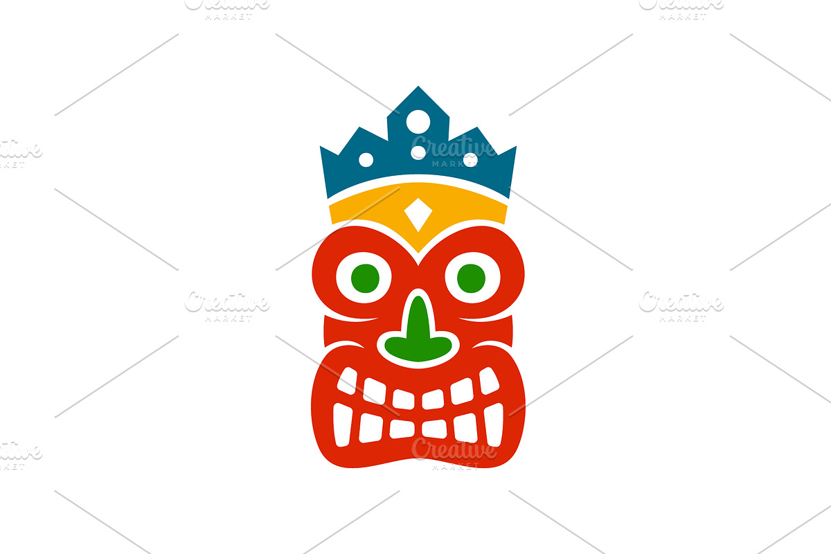 Colorful tribal tiki mask with crown, an Object Illustration by GraphiShop