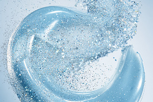Swirling blue glitter particles creating abstract liquid wave te, a Photo by Studio ANNA