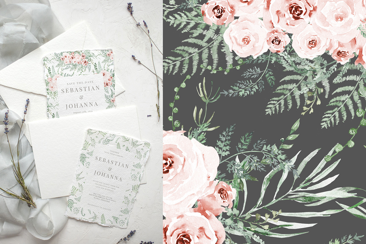 Watercolor Fern and Roses, an Object Illustration by Olga Koelsch (Photo 7 of 15)