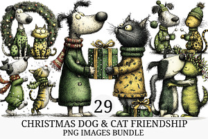 Christmas Dog & Cat Friends, an Illustration by Craft Nest