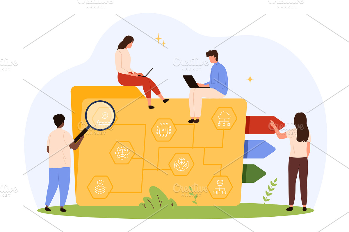 Teamwork Analyzing Digital Project, a Technology Illustration by Flashvector
