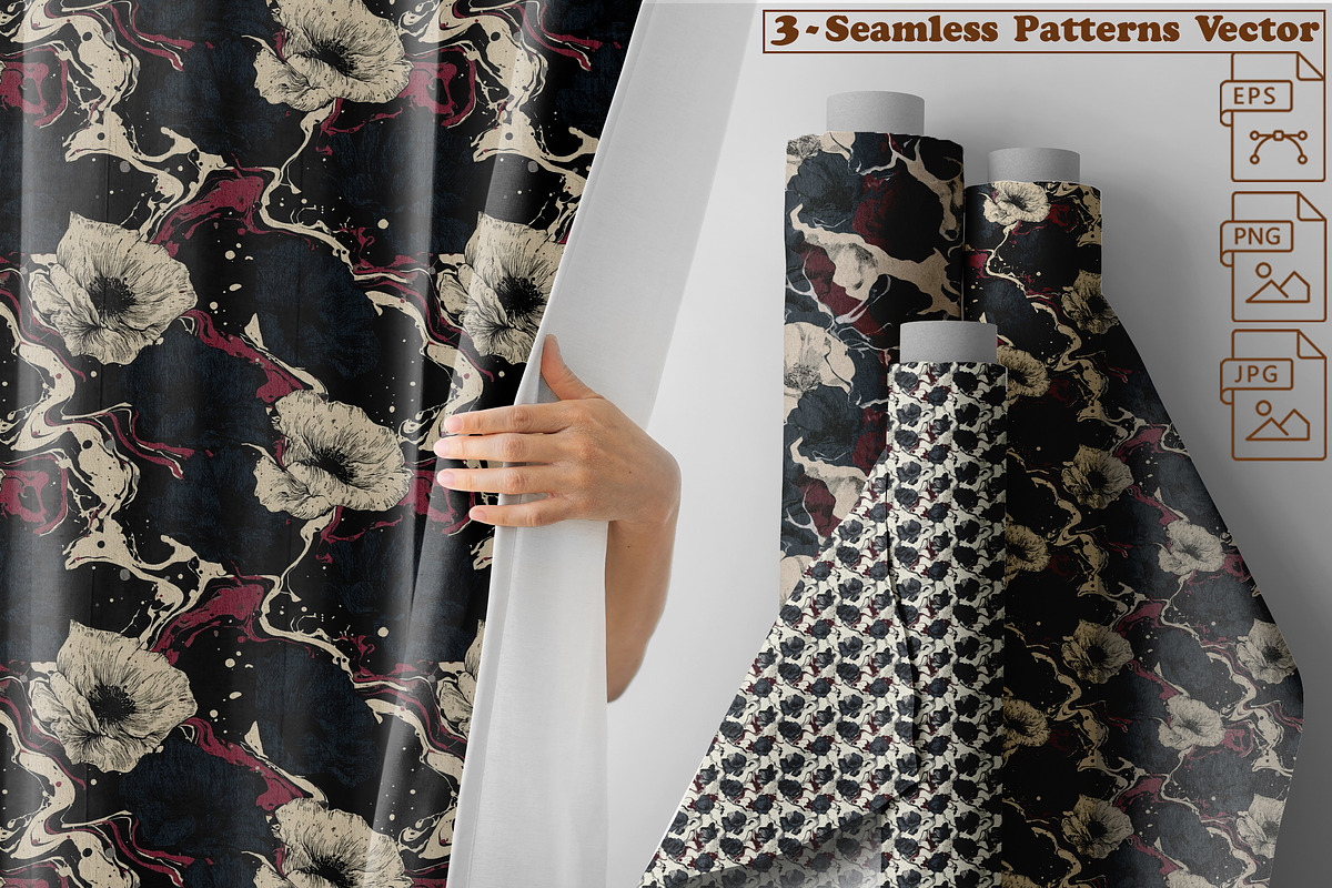 Dark Poppies – 3 Seamless Vector, a Pattern Graphic by one-touch (Photo 1 of 10)