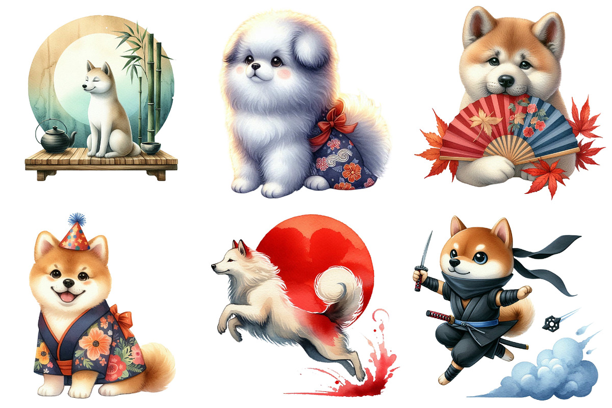 Beautiful Dog Bundle Japanese Style, an Illustration by DreamCafeArt (Photo 3 of 5)