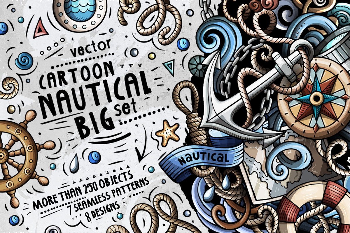 Nautical Cartoon Doodle Pack, a Decorative Illustration by BALABOLKA (Photo 1 of 10)