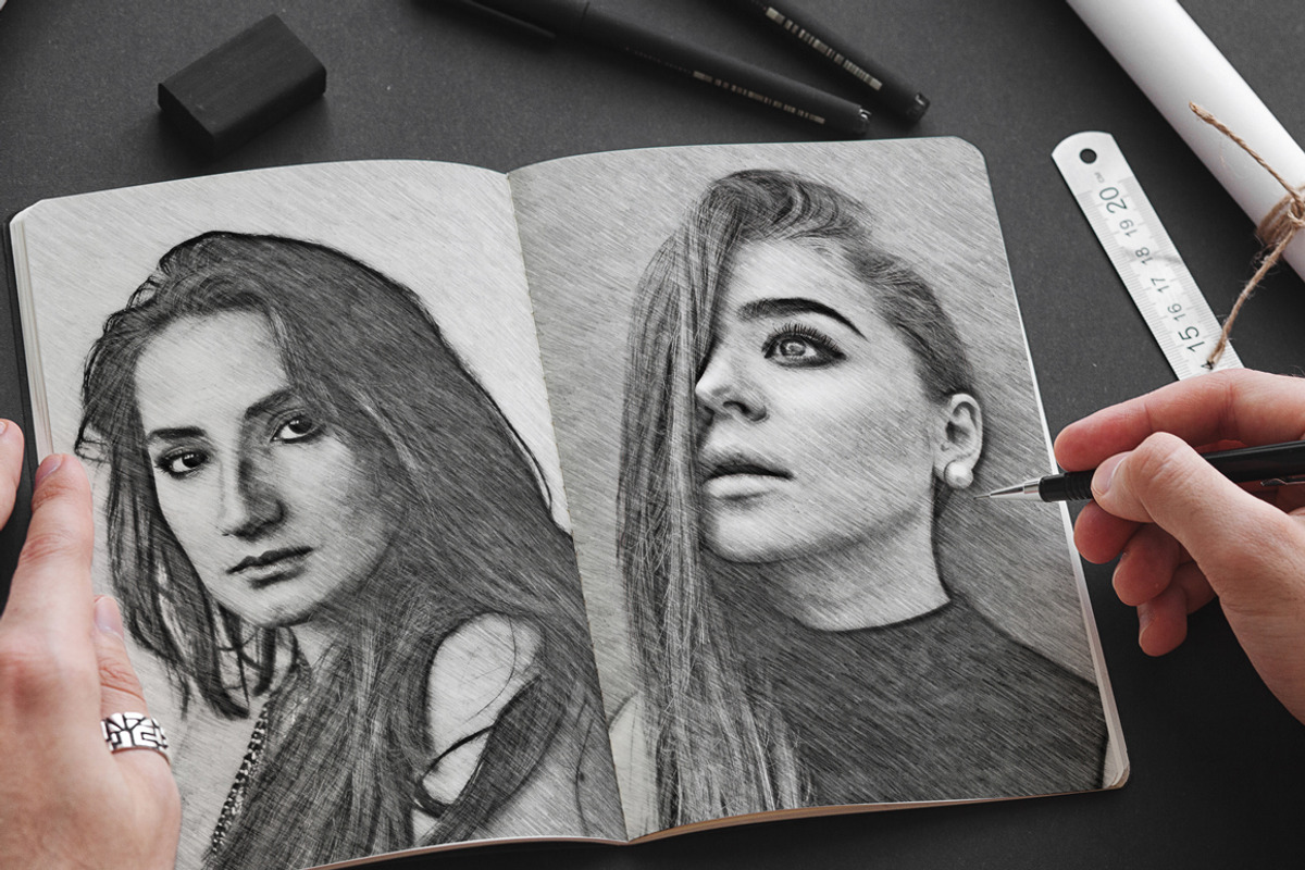 Pencil Sketch Portrait PS Action, an Action Add-On by MRI STUDIO (Photo 4 of 12)