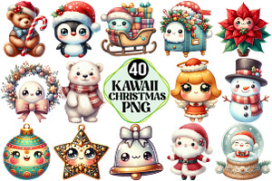 Kawaii Vintage Christmas Clipart, an Illustration by Pixels.Craft