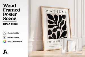 Wood Framed Poster DIN A PSD Mockup