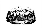 50 Forest Cabin Landscape Silhouette, an Empty State Illustration by Amazin_art (Thumbnail 25 of 38)