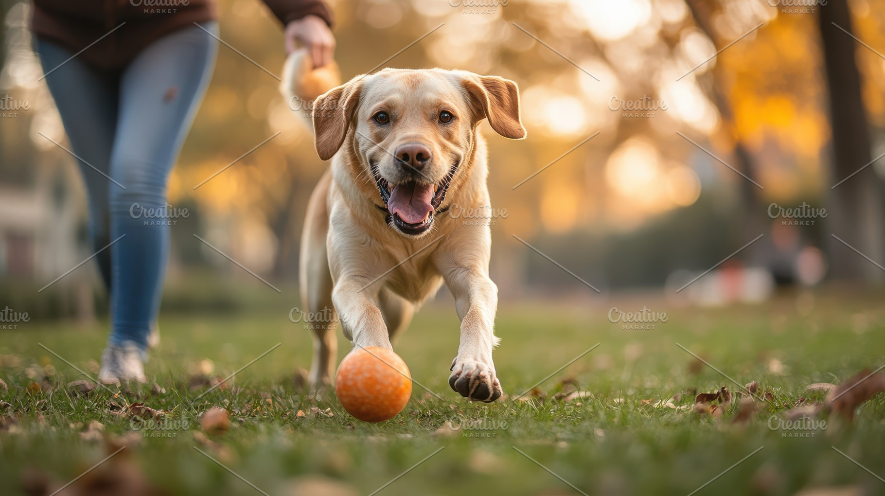 Golden retriever dog running cheerfu, an Animal Photo by Pixeness Studio