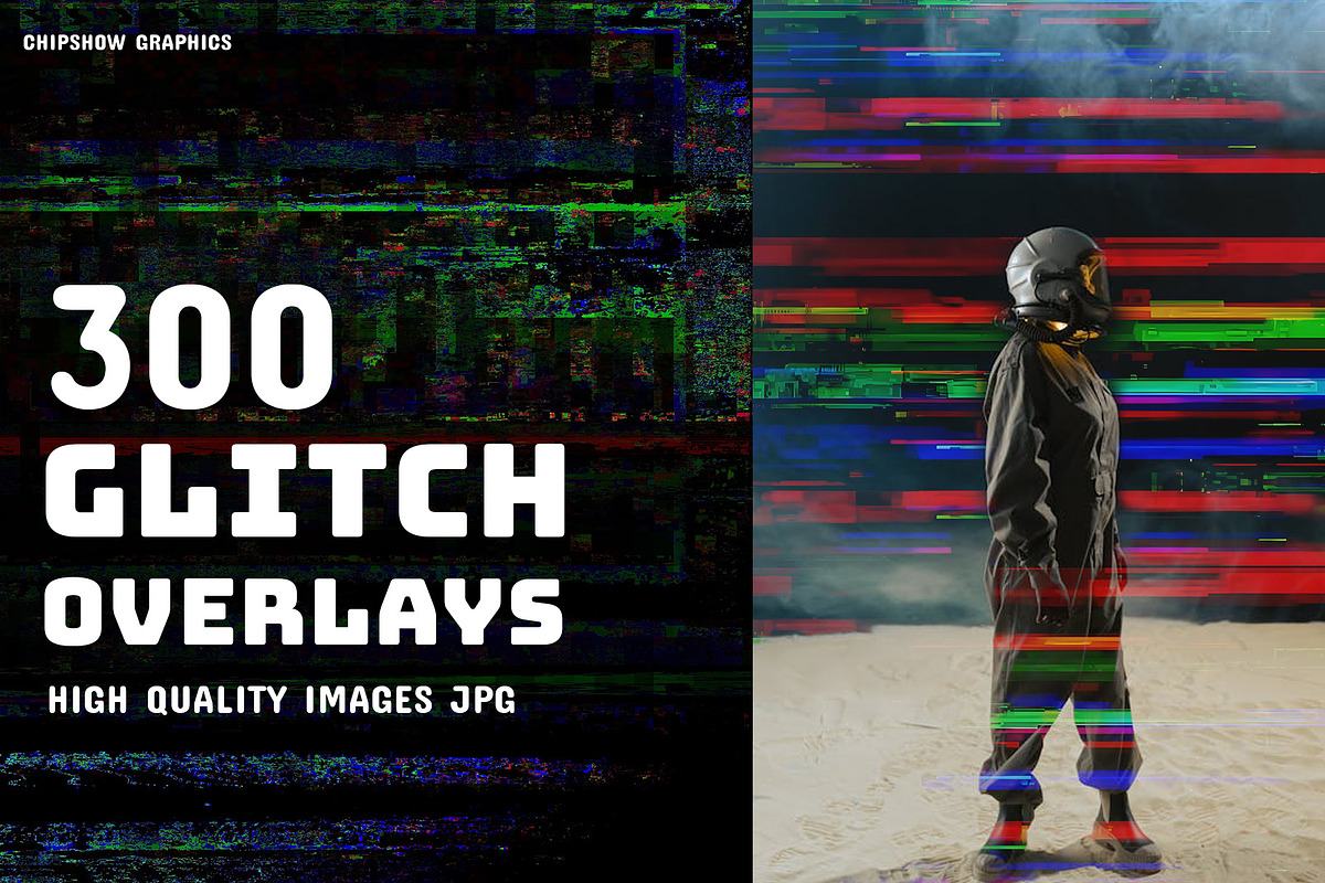 300 Glitch Overlays JPG, a Texture Graphic by Chipshpow Graphics (Photo 1 of 6)