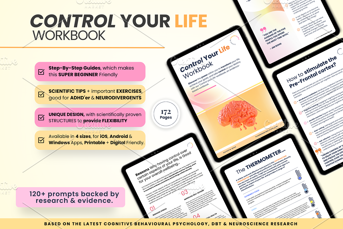 Self-Love & Anxiety Control Workbook, a Print Template by PlannersByBee (Photo 1 of 4)