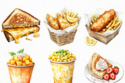 Watercolor Street Food Clipart, an Illustration by Craft Nest (Thumbnail 3 of 6)