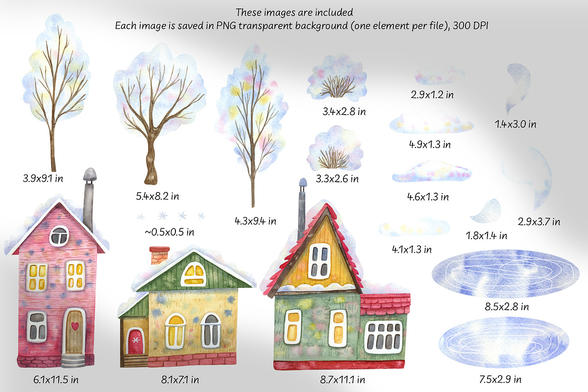 Snowmen Village Watercolor Clipart, an Illustration by Anna Druzhkova (Photo 7 of 20)