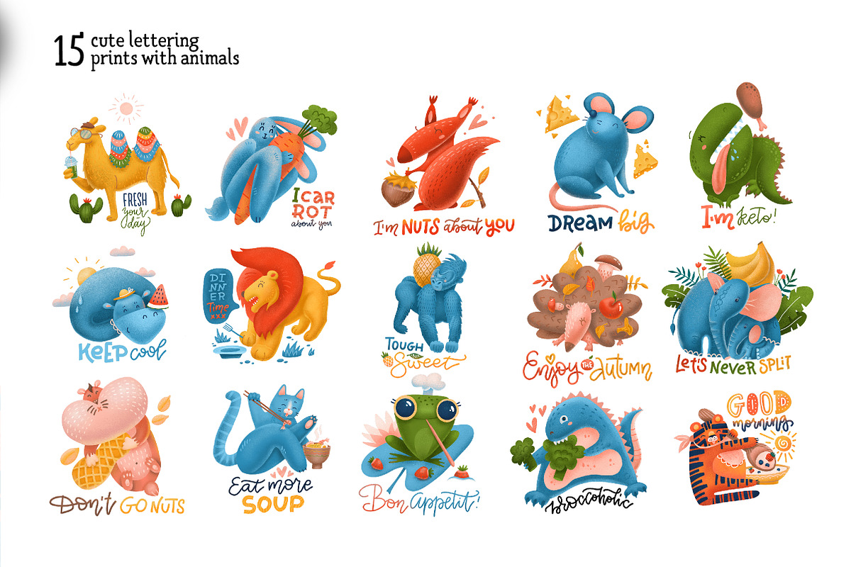 Animals eating healthy food CLIPART, an Animal Illustration by Lana Sham (Photo 2 of 8)