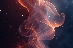 Glowing Abstract Smoke Waves with Orange Particles on Dark Backg, an Abstract Photo by José Manuel Gelpi